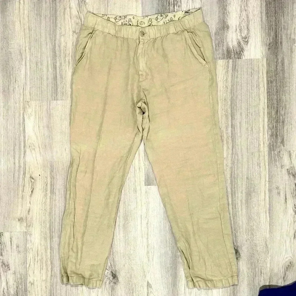 Tommy Bahama Tan Linen Blend Easy Pants Relaxed Fit Tapered Leg Casual Size L - Picture 1 of 8